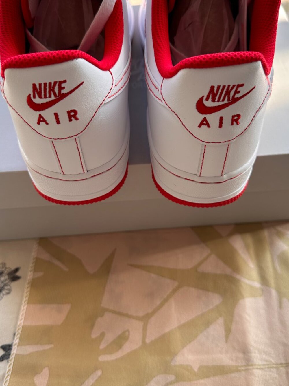 Nike Air Force 1 '07 White and Red Stitching Low-Top Sneakers - Picture 6 of 9